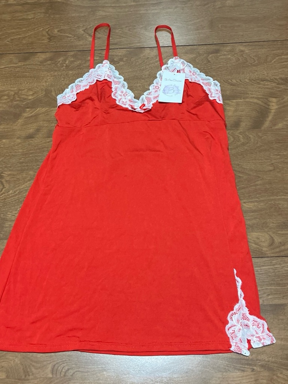 Red Lace-Trim Chemise Nightdress - Women Intimates